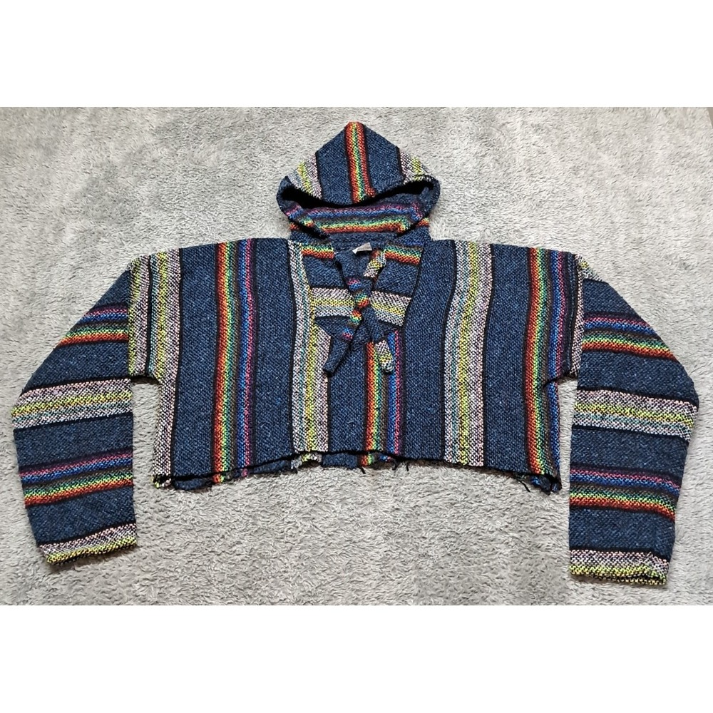 ART-MAZ Mexican Pullover Poncho Hippie SizeLarge Unisex Cropped Hippie Woven